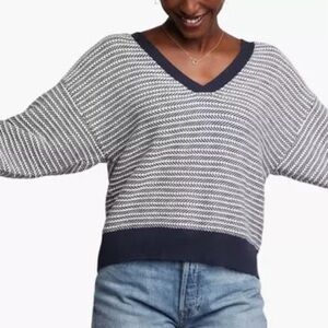 Able Navy and White V-Neck Sweater